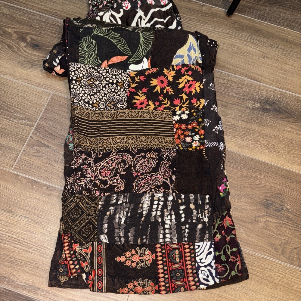 Earthbound Trading Co. Pants Womens L Brown Floral Boho Flare Patchwork Festi - Picture 3 of 7